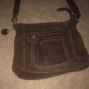 Brown suede side satchel